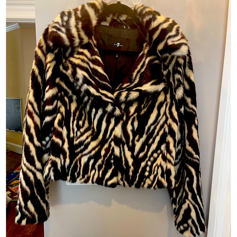 Faux Fur waist length jacket , 7 for All Mankind, size x-small, never worn